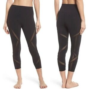 ALO Yoga Laced High Waist Capri Leggings S Contour Cool Black Mesh Insert 21" LN